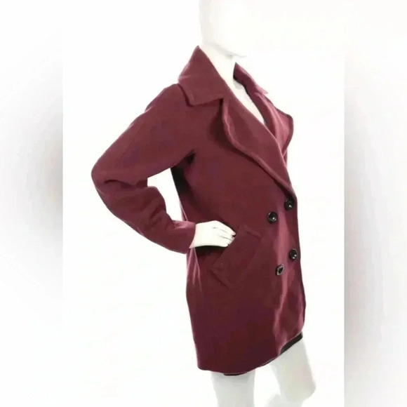 Trina Turk Wool Cashmere Blend Double Breasted Burgundy Red Winter Peacoat 14 - Picture 4 of 8